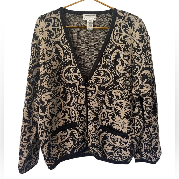 Rena Rowan Sweaters - Rena Rowan Lambs Wool Blend Woman’s Paisley Print Cardigan Sweater, Size Medium